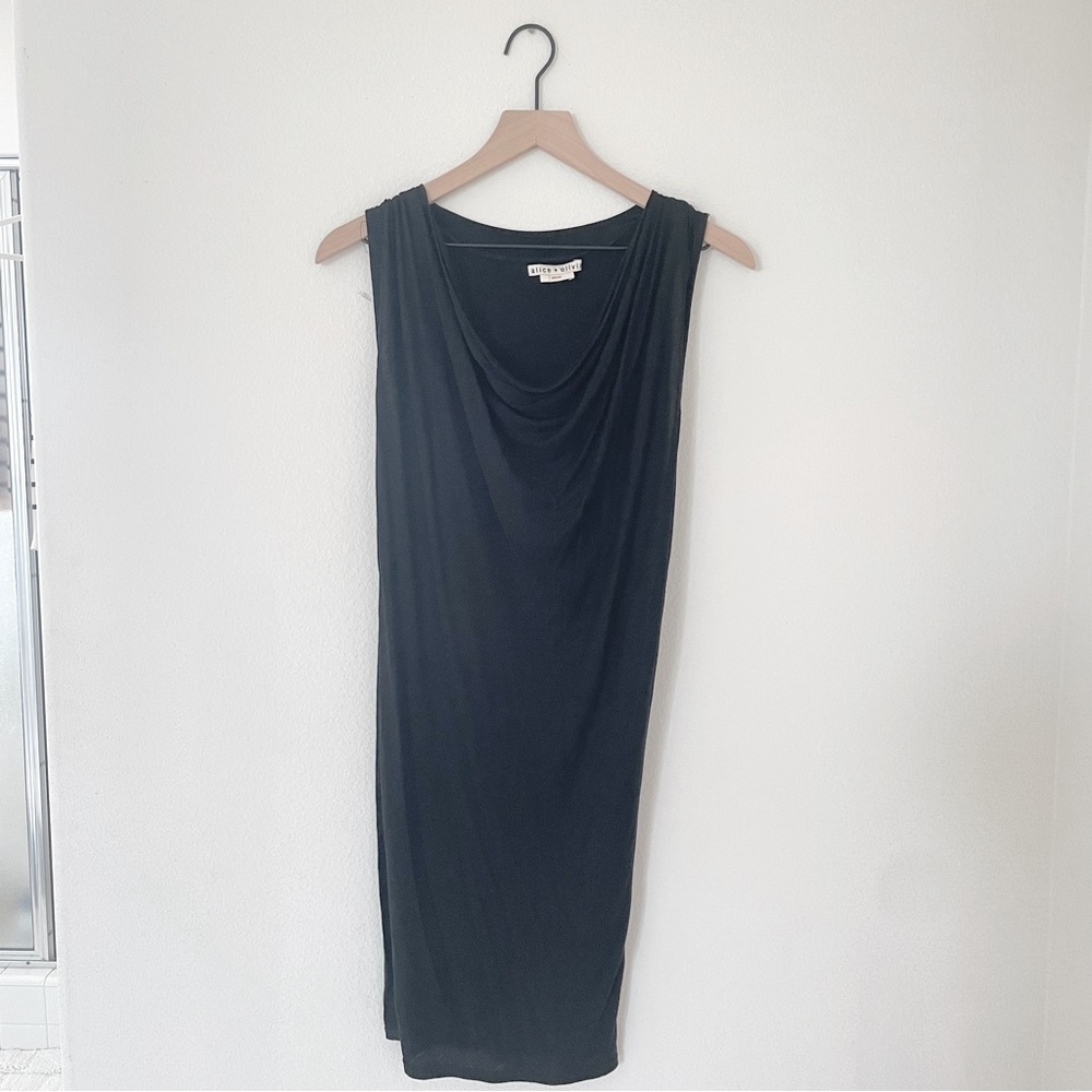 Alice + Olivia front drape dress with mesh lining black silk